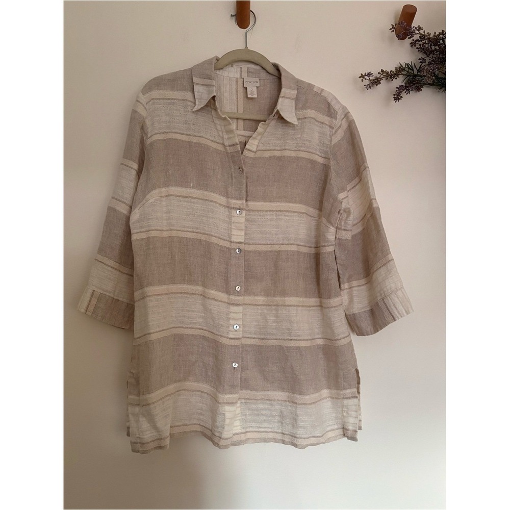 Chico's Linen Blend Neutral Beige Tunic -2